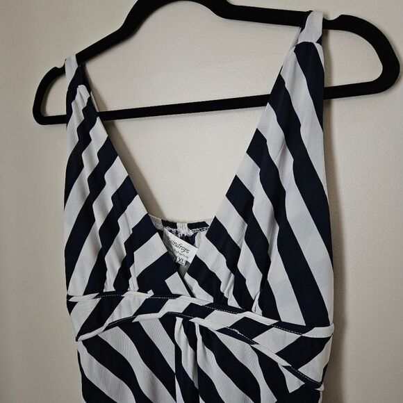 Raindrops Maxi Dress V-Neck Blue White Stripes Strapless Casual Vacation Neutral - Picture 4 of 11